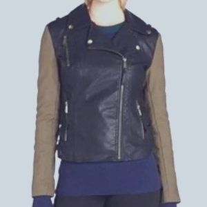BCBGeneration Black & Olive Faux Leather Motorcycle Jacket Size XL